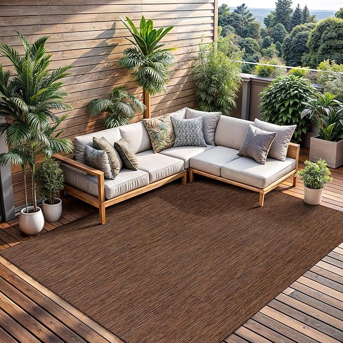 CAMILSON Outdoor Rug 10x14 Modern Area Rugs for Large Indoor and Outdoor Patios and Porches - Waterproof, Washable, Non-Shedding, Easy-to-Clean Outside Carpet (10 x 14, Solid - Gold)