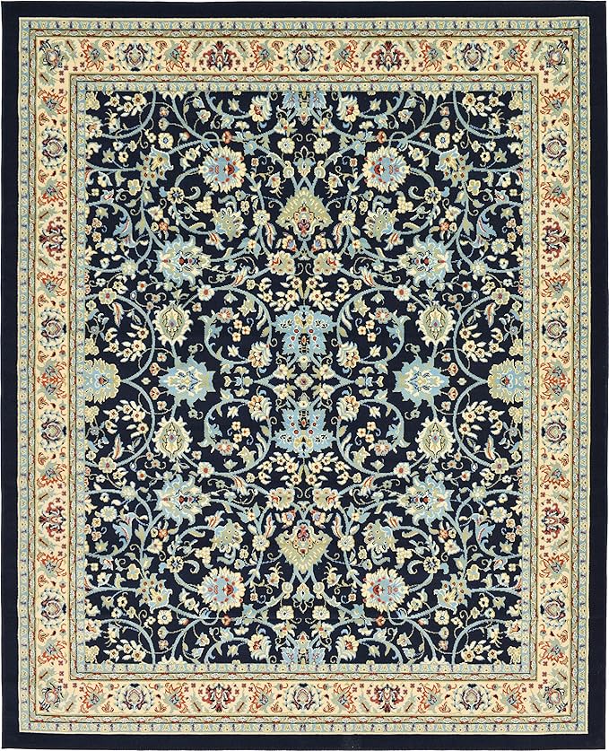Unique Loom Sialk Hill Collection Area Rug - Washington (7' 10" x 10' Rectangle Navy Blue/Cream)