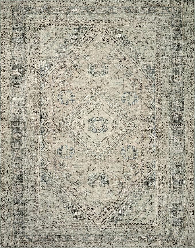 Loloi Magnolia Home by Joanna Gaines Sinclair Collection SIN-04 Natural/Sage 8'-6" x 11'-6", .25" Pile Height, Machine Washable, Area Rug