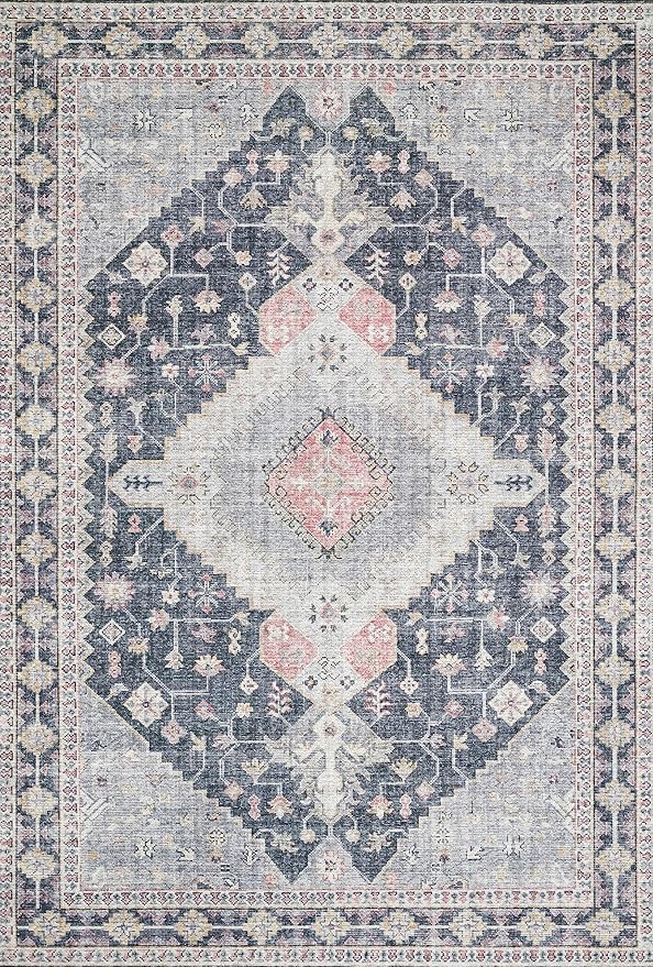 Loloi Skye Collection SKY-02 Charcoal/Multi 8'-0" x 8'-0" Round Area Rug