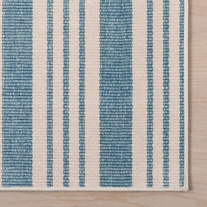 Dash & Albert Talos Blue Machine Washable Rug, 2 X 3 Feet, Blue/Ivory Stripe Pattern