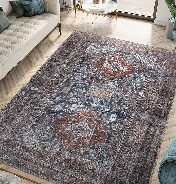 Keen Home Design 8x10 Rug - Machine Washable Area Rug with Non-Slip Backing, Ideal for Living Room, Dining Room, Bedroom - Vintage, Easy Clean, Durable, Low Pile - (8' x 10')