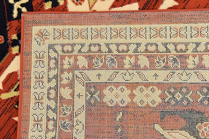 Unique Loom Taftan Collection Border Geometric Tribal Inspired Design Area Rug (4' 0 x 6' 0 Rectangular, Terracotta/ Ivory)