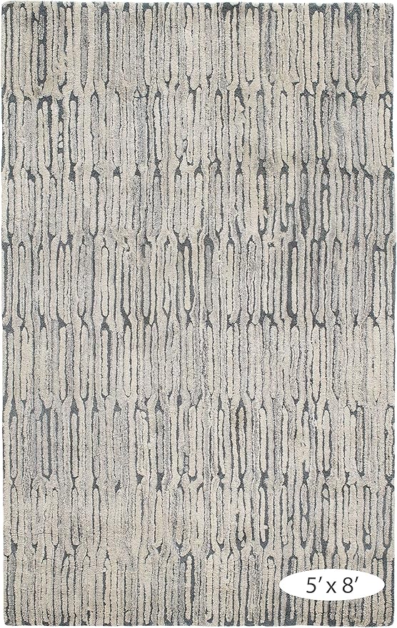 Dash and Albert Malone Everglade Hand Tufted Wool Rug, 8 X 10 Feet, Blue Graphic Pattern - Premium Luxury Hotel Quality Soft Breathable Hypoallergenic Machine Washable Easy Care All Season