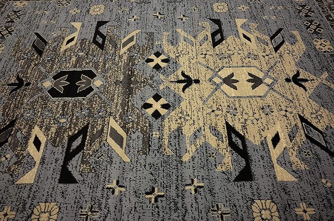 Unique Loom Taftan Collection Border Geometric Tribal Inspired Design Area Rug (8' 0 x 10' 0 Rectangular, Gray/ Black)