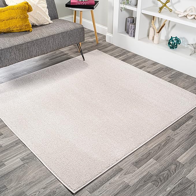 Eyely UES100D-6SQ Supersoft Haze Solid Low-Pile Indoor Area Rug, Coastal, Bohemian, Minimalist, Classic, Casual for Bedroom,Kitchen,Living Room,Non Shedding,Easy-Washing, Ivory, 6' Square