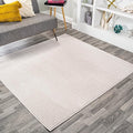 Eyely UES100D-6SQ Supersoft Haze Solid Low-Pile Indoor Area Rug, Coastal, Bohemian, Minimalist, Classic, Casual for Bedroom,Kitchen,Living Room,Non Shedding,Easy-Washing, Ivory, 6' Square