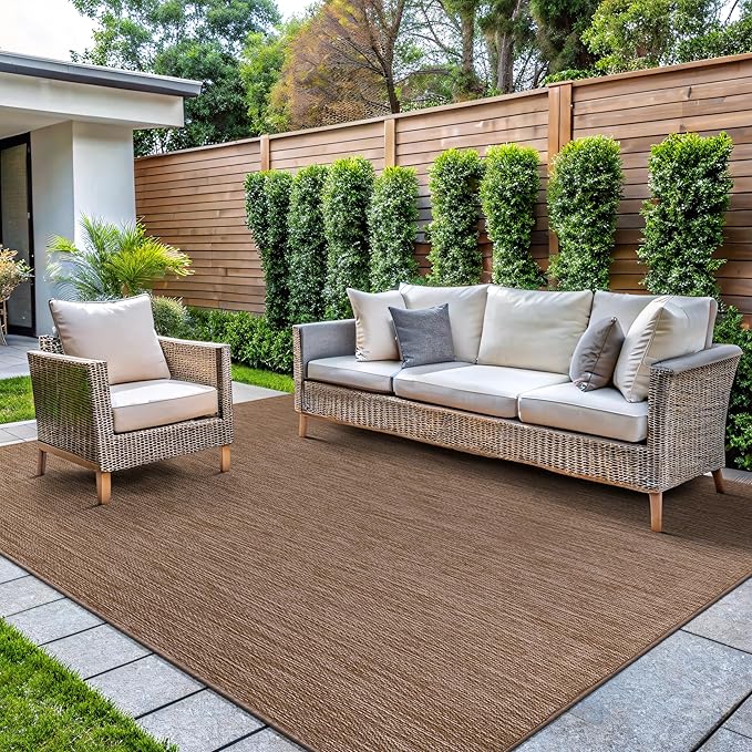CAMILSON Outdoor Rug 9x12 Modern Area Rugs for Large Indoor and Outdoor Patios and Porches - Waterproof, Washable, Non-Shedding, Easy-to-Clean Outside Carpet (9 x 12, Solid - Jute)