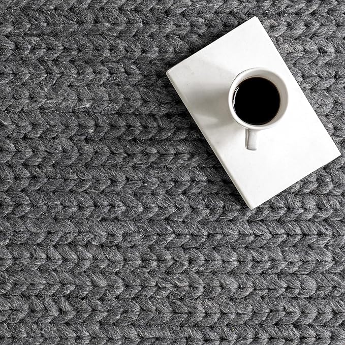 Nuloom Penelope Charcoal, 5' x 8', Hand-Braided, Wool & Cotton, Soft and Textured, High Traffic, Stain Resistant, Easy Clean, Durable Area Rug for Bedroom, Living Room, Dining, Foyer, Entryway