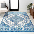 JONATHAN Y Boho Vintage Cream/Blue Indoor Area Rug, 9x12, Bohemian Flair Medallion, Floral Easy-Cleaning High Traffic for Living Room, Bedroom, Kitchen, Pet-Friendly, Non-Shedding (BMF106B-9)