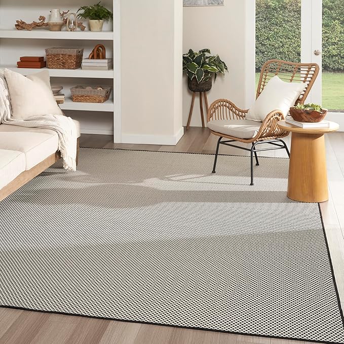 Nourison Home Courtyard Black White 8' x 10' Area Rug - Easy Clean, Non Shedding, Bed Room, Living Room, Dining Room, Kitchen (8' x 10')