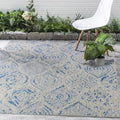 FH Home Outdoor Area Rug - Waterproof Easy to Clean Stain Resistant - Patio Indoor Outdoor Porch Deck Balcony Entryway - Distressed Farmhouse - Granada - Blue - 7ft 8in x 9ft 8in