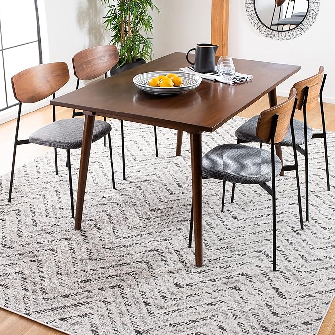 SAFAVIEH Adirondack Collection Area Rug - 8' Square, Ivory & Charcoal, Chevron Design, Non-Shedding & Easy Care, Ideal for High Traffic Areas in Living Room, Bedroom (ADR104N)