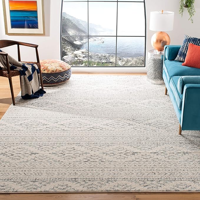 SAFAVIEH Tulum Collection Area Rug - 11' Square, Ivory & Grey, Moroccan Boho Tribal Design, Non-Shedding & Easy to Clean, Ideal for Living Room, Bedroom, Dining Space (TUL272A)