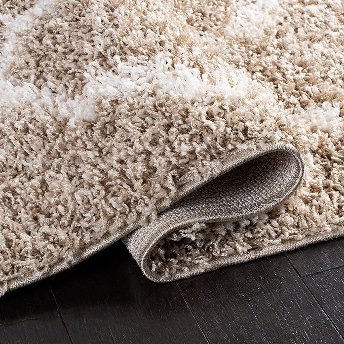 SAFAVIEH Dallas Shag Collection Accent Rug - 3' x 5', Beige & Ivory, Trellis Design, Non-Shedding & Easy Care, 1.5-inch Thick Ideal for High Traffic Areas in Entryway, Living Room, Bedroom (SGD257D)
