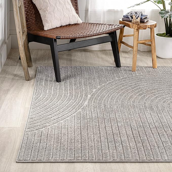 JONATHAN Y Hallie High-Low Curve Gray/Ivory Indoor/Outdoor Area Rug, 12x15, Minimalist, Pet Friendly, Non-Shedding, Stain Resistant, Hose-Washable for Backyard, Patio, Porch (SCN100A-15)