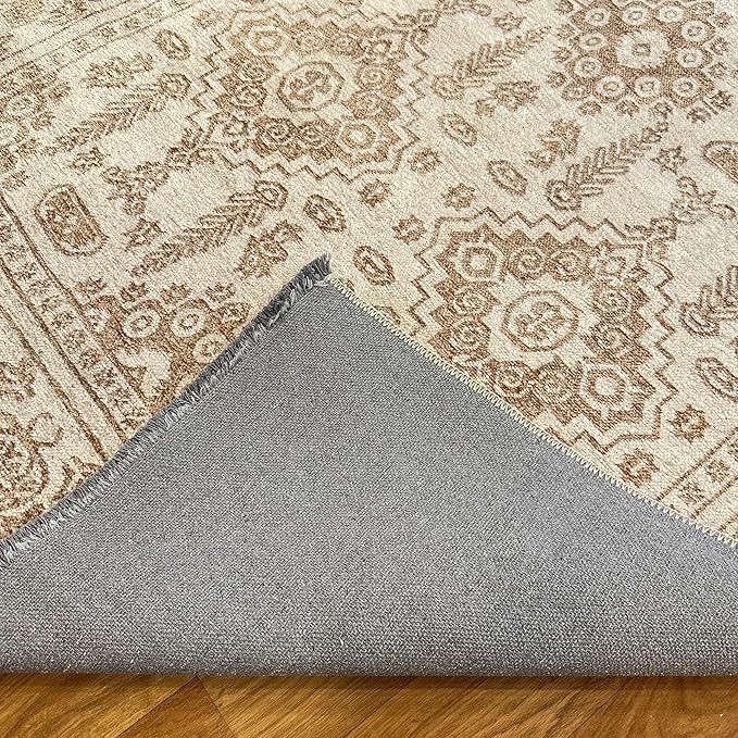 Alfa Rich 5x8 Beige Off White Washable Area Rugs for Living Room Bedroom Kitchen Dining Cotton Rug