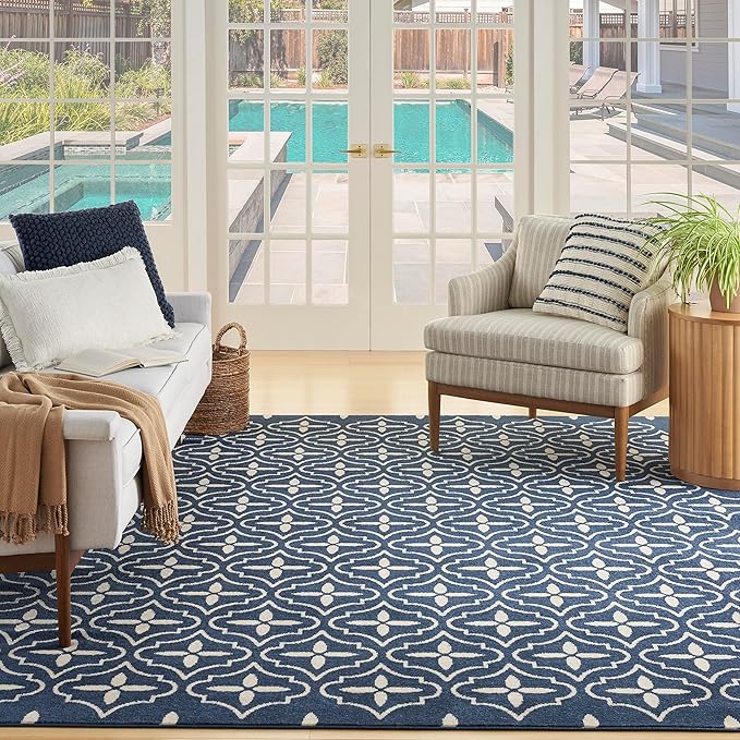 Nourison Home Nourison Essentials Navy Ivory 8' x 10' Area Rug - Easy Clean, Non Shedding, Bed Room, Living Room, Dining Room, Kitchen (8' x 10')