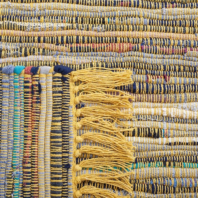 SAFAVIEH Rag Rug Collection Area Rug - 5' x 8', Yellow & Multi, Handmade Boho Stripe Cotton, Ideal for High Traffic Areas in Living Room, Bedroom (RAR121H)