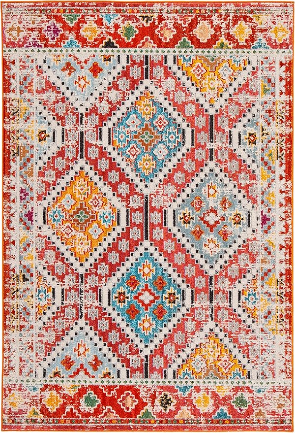 SAFAVIEH Madison Collection Accent Rug - 3' x 5', Rust & Pink, Boho Diamond Distressed Design, Non-Shedding & Easy Care, Ideal for High Traffic Areas in Entryway, Living Room, Bedroom (MAD418Q)