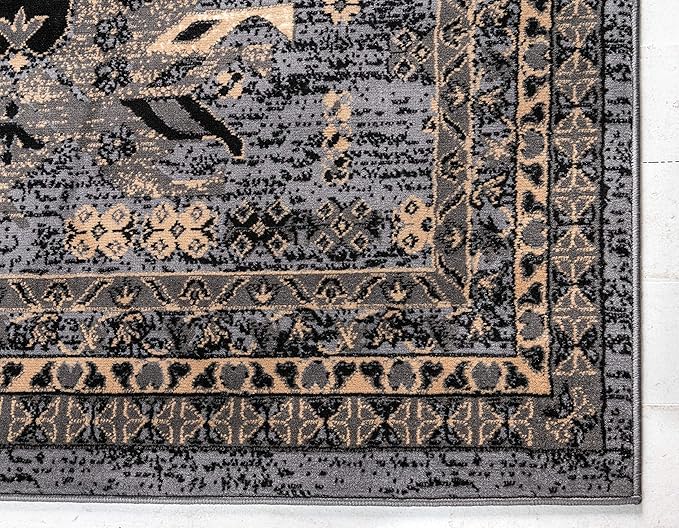 Unique Loom Taftan Collection Border Geometric Tribal Inspired Design Area Rug (2' 2 x 3' 0 Rectangular, Gray/ Black)