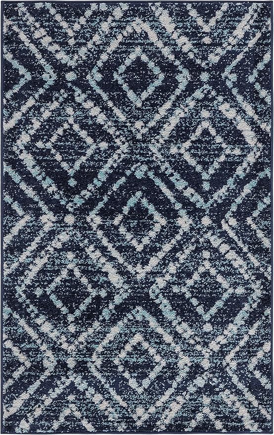 SAFAVIEH Adirondack Collection Accent Rug - 3' x 5', Navy & Ivory, Modern Diamond Distressed Design, Non-Shedding & Easy Care, Ideal for High Traffic Areas in Entryway, Living Room, Bedroom (ADR131N)