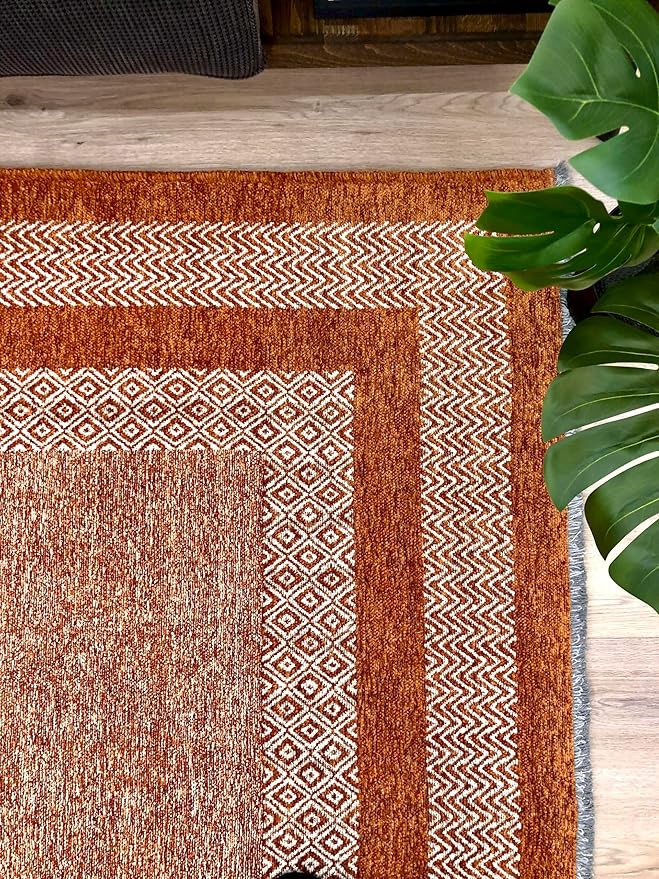 Alfa Rich 5x8 Burnt Orange Washable Area Rugs for Living Room Bedroom Kitchen Cotton Decor Rug