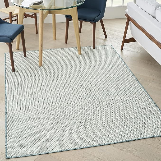 Nourison Home Courtyard Ivory Aqua 5' x 7' Area Rug - Easy Clean, Non Shedding, Bed Room, Living Room, Dining Room, Kitchen (5' x 7')