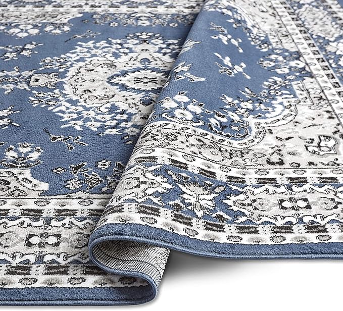 Home Dynamix Premium Sakarya Traditional Medallion Border Area Rug, Midnight Blue, 21"x35" Rectangle