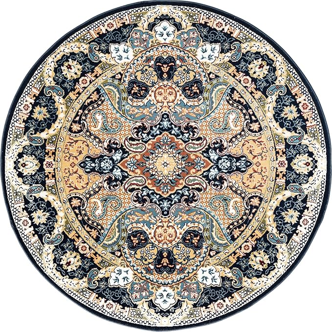 Unique Loom Narenj Collection Area Rug - Glasgow (5' 3" Round Navy Blue/Blue)