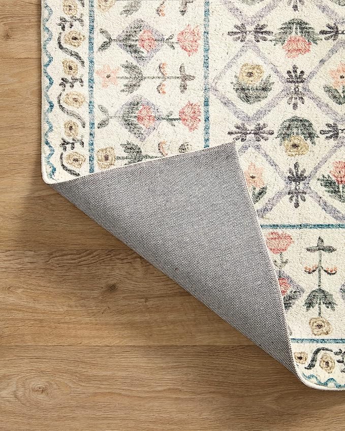 Loloi Rifle Paper Co. Eden Collection EDE-03 Lattice Ivory 7'-6" x 9'-6" Area Rug feat. CloudPile™
