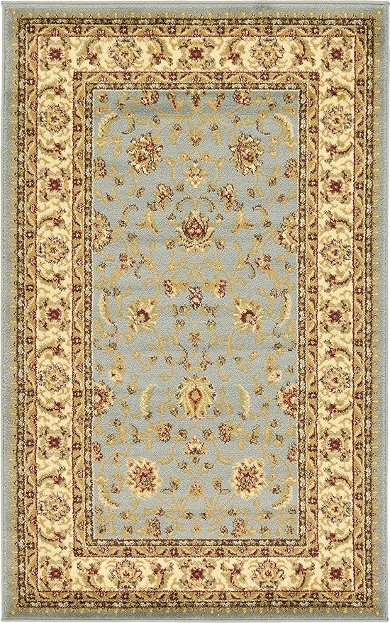 Unique Loom Voyage Collection Traditional Oriental Classic Intricate Design Area Rug (3' 3 x 5' 3 Rectangular, Light Blue/Gold)