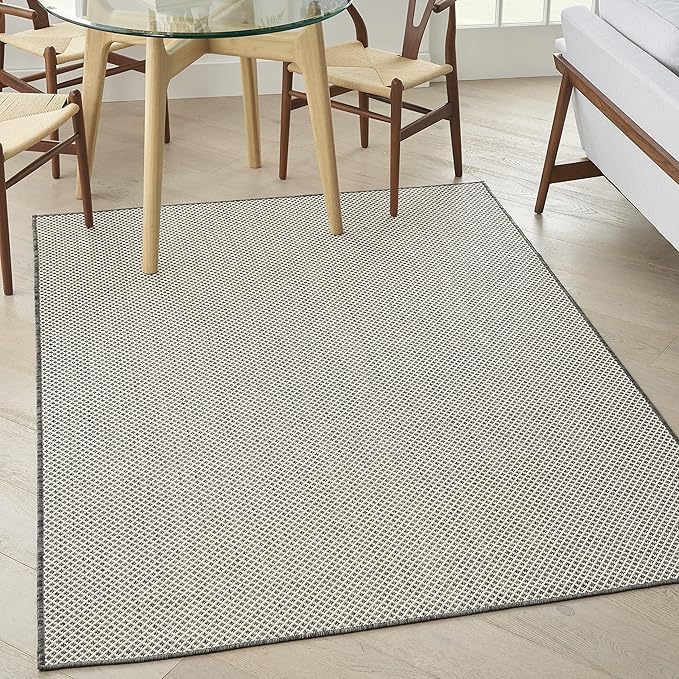 Nourison Home Courtyard Ivory Charcoal 4' x 6' Area Rug - Easy Clean, Non Shedding, Bed Room, Living Room, Dining Room, Kitchen (4' x 6')