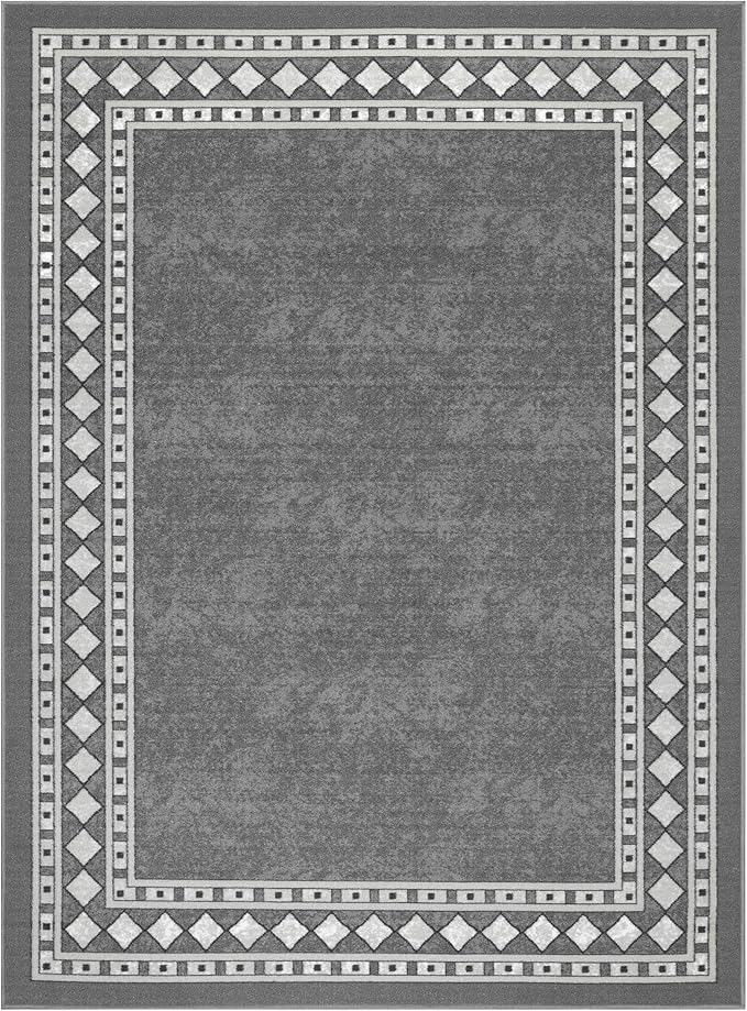 Antep Rugs Alfombras Modern Bordered 8x10 Non-Skid (Non-Slip) Low Profile Pile Rubber Backing Indoor Area Rugs (Gray, 7'10" x 10')