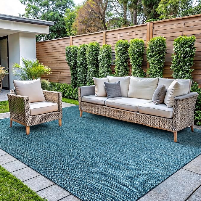 CAMILSON Outdoor Rug 8x10 Modern Area Rugs for Indoor and Outdoor Patios and Porches - Waterproof, Washable, Non-Shedding, Easy-to-Clean Outside Carpet (8 x 10, Solid - Aqua)
