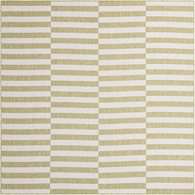 Unique Loom Outdoor Striped Collection Area Rug - Striped (7' 10" Square Green/Ivory)