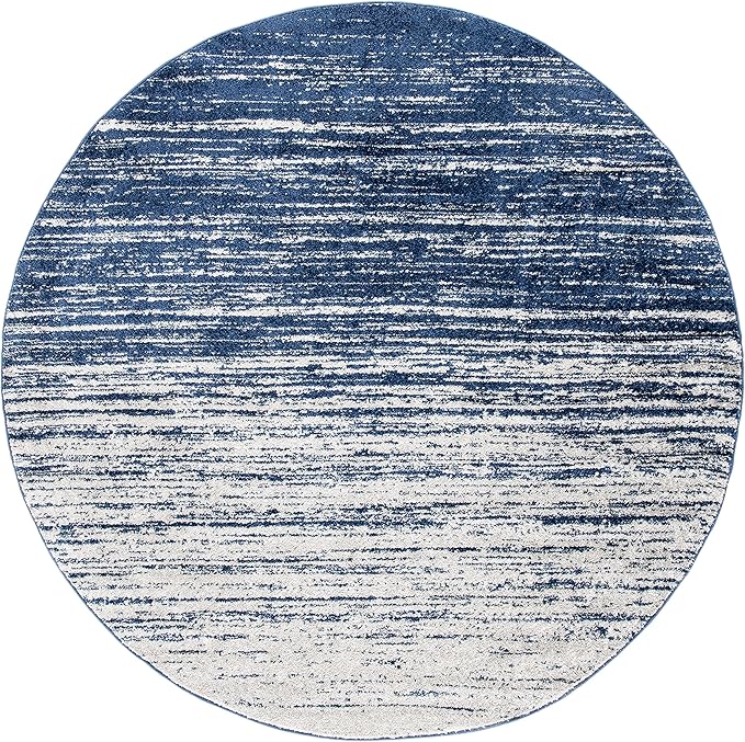 SAFAVIEH Adirondack Collection Area Rug - 6' Round, Navy & Ivory, Modern Ombre Design, Non Shedding & Easy to Clean, Ideal for Living Room, Bedroom, Office, Dining Space (ADR113N)