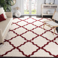 SAFAVIEH Dallas Shag Collection Area Rug - 8' Square, Ivory & Red, Trellis Design, Non-Shedding & Easy Care, 1.5-inch Thick Ideal for High Traffic Areas in Living Room, Bedroom (SGD257R)