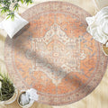 GLN Rugs Traditional Collection - Machine Washable Area Rug, Traditional Washable, Non Slip, Low Pile Chenille Rug, Living Room, Bedroom, Kitchen Rug (5'3" Round Terra/Multicolor)