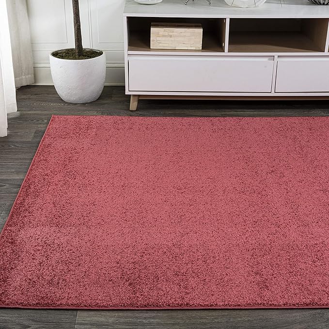 Eyely UES100E-5 Supersoft Haze Solid Low-Pile Indoor Area Rug Casual;Contemporary;Solid;Traditional, Bedroom, Kitchen, Living Room, Easy-Cleaning, Non-Shedding, 5 X 8, Red
