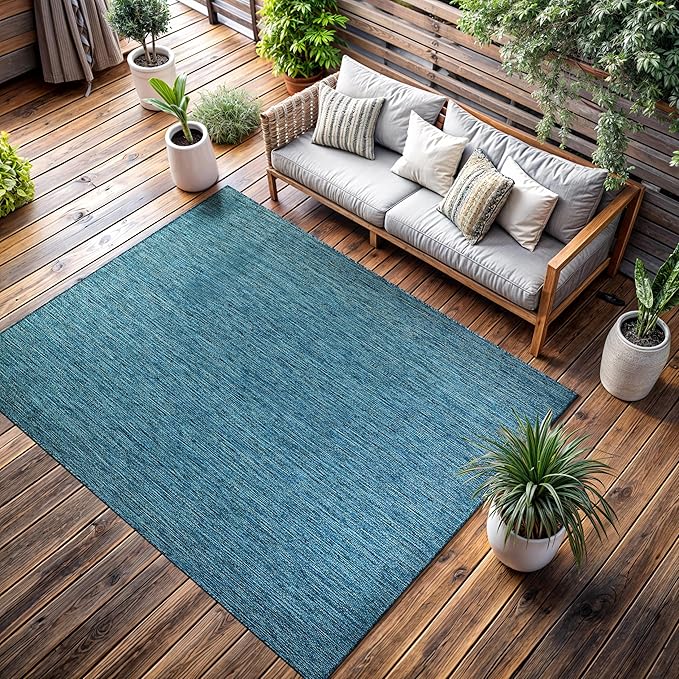 CAMILSON Outdoor Rug 8x10 Modern Area Rugs for Indoor and Outdoor Patios and Porches - Waterproof, Washable, Non-Shedding, Easy-to-Clean Outside Carpet (8 x 10, Solid - Aqua)