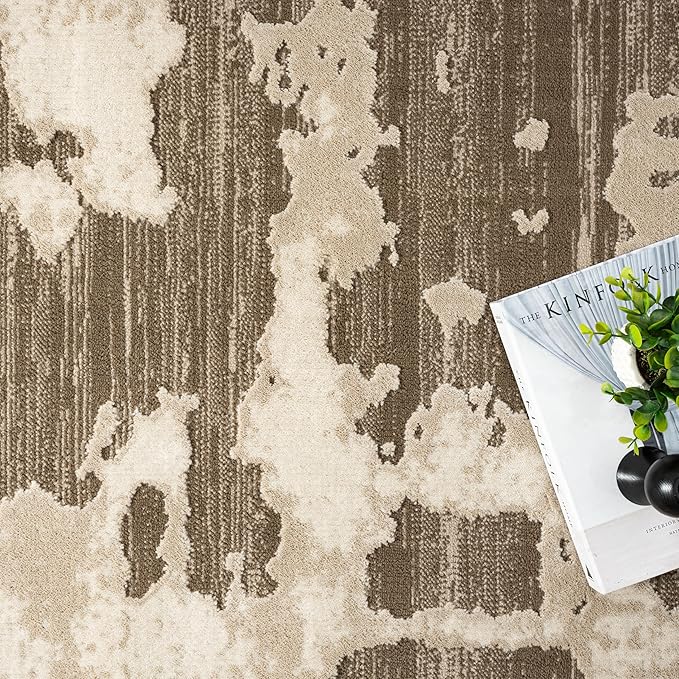 Abani Terra Area Rug for Living Room, Bedroom - Abstract Pattern - Brown Cream - 8' x 10' - Durable & Easy to Clean