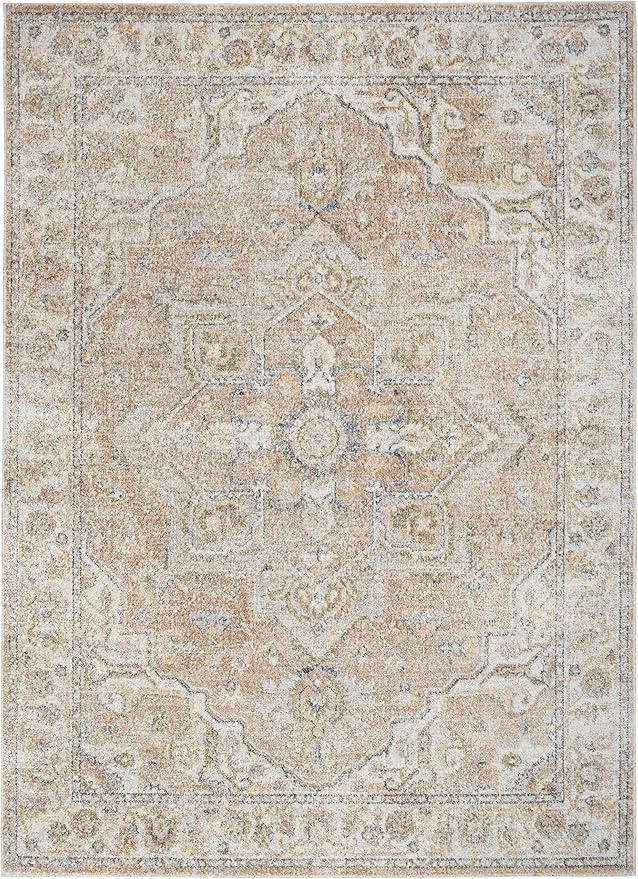 Nourison Home Astra Machine Washable Beige 5'3" x 7' Area Rug - Easy Clean, Non Shedding, Bed Room, Living Room, Dining Room, Kitchen (5' x 7')