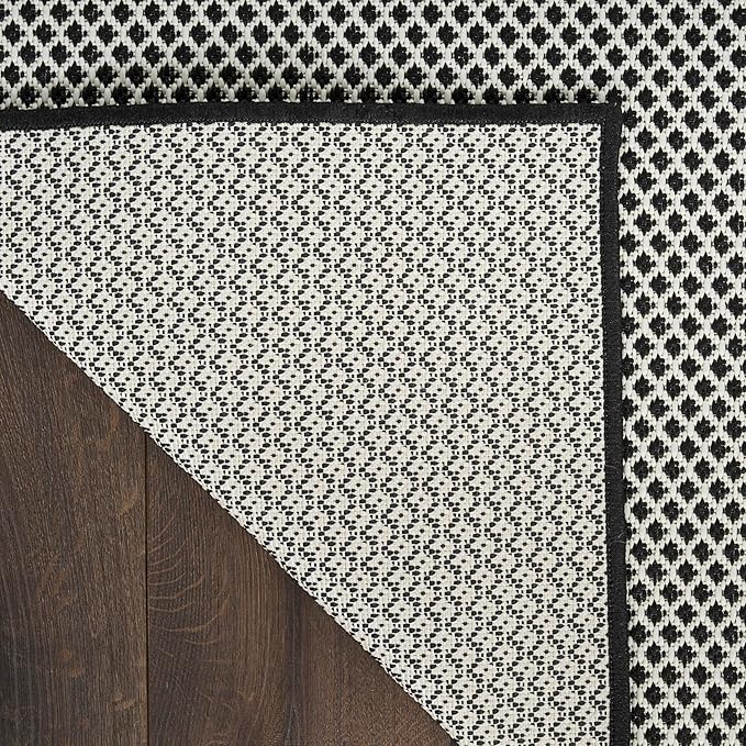 Nourison Home Courtyard Black White 8' x 10' Area Rug - Easy Clean, Non Shedding, Bed Room, Living Room, Dining Room, Kitchen (8' x 10')