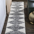 JONATHAN Y Elm Diamond Stripe Shag White/Gray Runner Rug, 2x8, Geometric, Bohemian, Contemporary, Easy-Cleaning for Living Room, Bedroom, Kitchen, Pet Friendly, Non-Shedding (MOH408A-28)