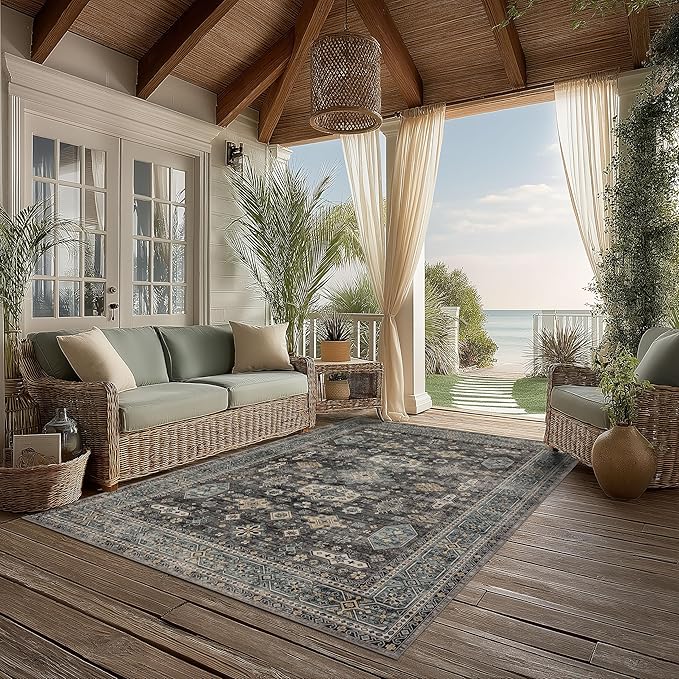Area Rug Non Slip Machine Washable Ultra Soft Living Room/Bedroom/Kitchen/Outdoor/Classroom Silver, 4'×6'