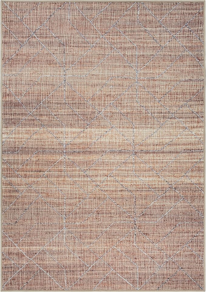 GLN Rugs Contemporary Collection - Machine Washable Area Rug, Contemporary Washable, Non Slip, Low Pile Chenille Rug, Living Room, Bedroom, Kitchen Rug (8' x 10' Terra/Brown)