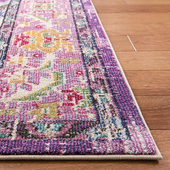 SAFAVIEH Monaco Collection Area Rug - 3' Square, Violet & Light Blue, Boho Chic Medallion Distressed Design, Non-Shedding & Easy Care, Ideal for High Traffic Areas in Living Room, Bedroom (MNC243L)