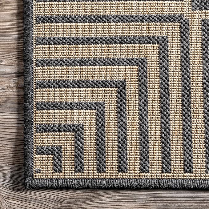 Nuloom Asha Dark Grey/Ivory, 9'6" x 12', Casual, Striped Border, Soft and Cozy, High Traffic, Stain Resistant, Easy Clean, Durable Area Rug for Indoor/Outdoor Patio, Deck, Porch, Garden, Courtyard