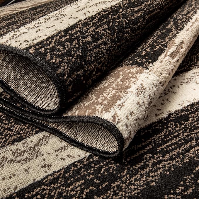 Superior Indoor Area Rug, Jute Backed, Modern Geometric Patchwork Floor Decor for Bedroom, Office, Living Room, Entryway, Hardwood Floors, Rockwood Collection, 2' x 3', Chocolate